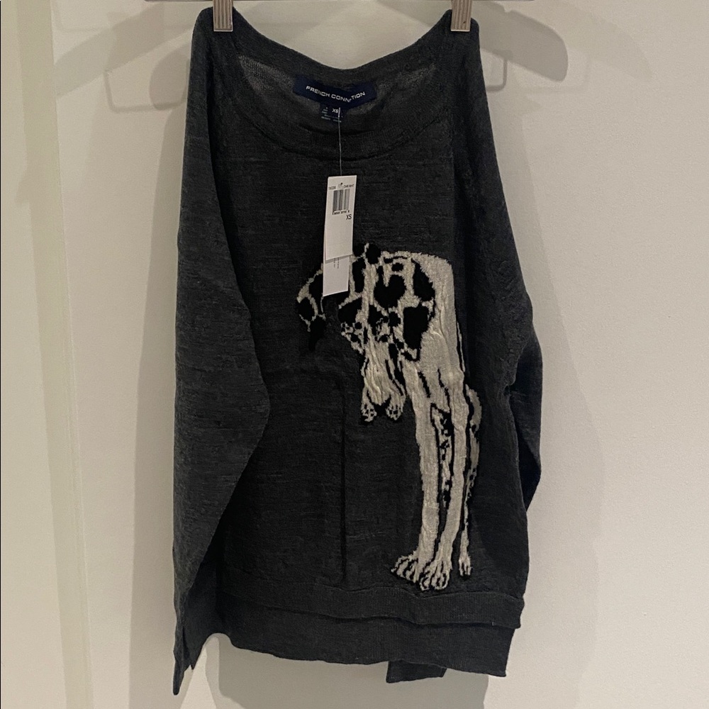 NWT French Connection 100% Wool “Dog” Crewneck Sweater. Size XS